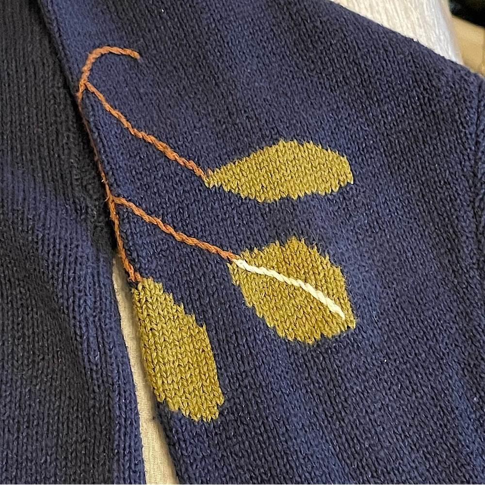 Hasting & Smith Vintage Intarsia Sweater Fall Leaves Grapes Cotton Ramie Size M - Picture 13 of 15